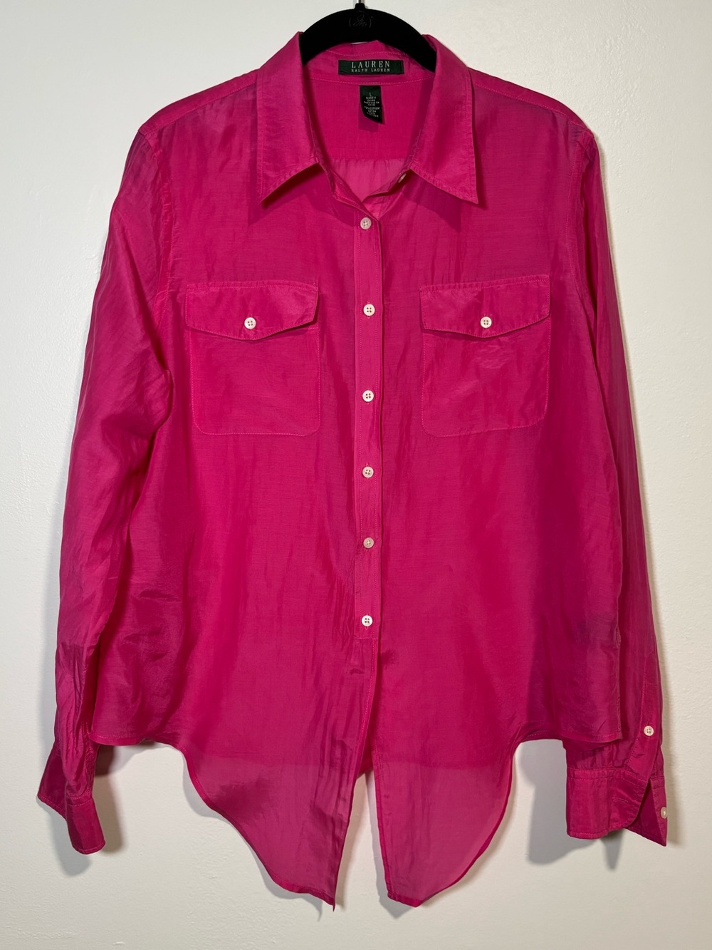 Ralph Lauren Hot Pink Collared Button-Front Blouse
